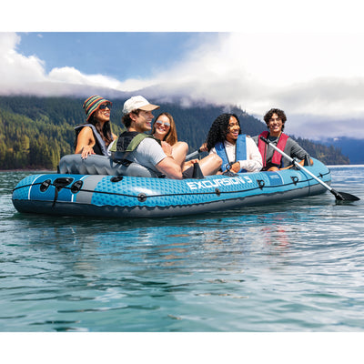 INTEX Excursion 5 Inflatable Boat Set with 54" Oars, Pump, & Rod Holders (Used) - VMInnovations