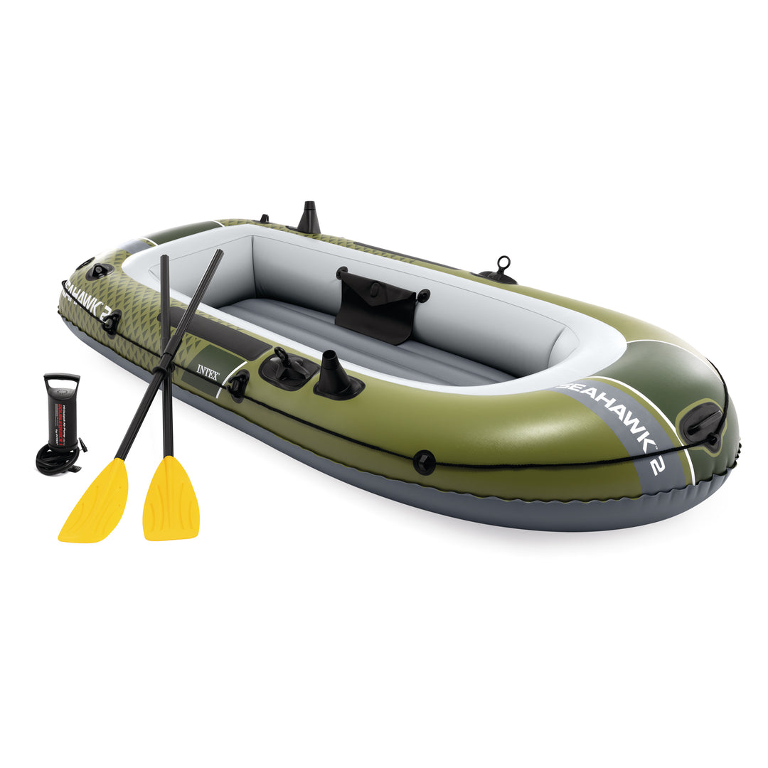 INTEX 66332EP Seahawk 2 Inflatable Boat Set with 48" Oars, Pump, & Rod Holders - VMInnovations