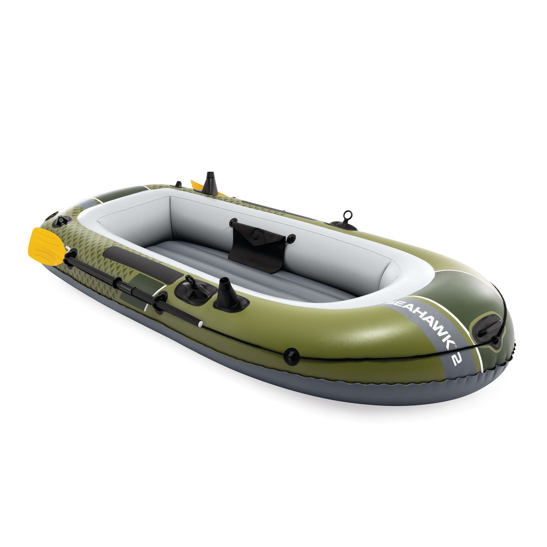 INTEX 66332EP Seahawk 2 Inflatable Boat Set with 48" Oars, Pump, & Rod Holders - VMInnovations