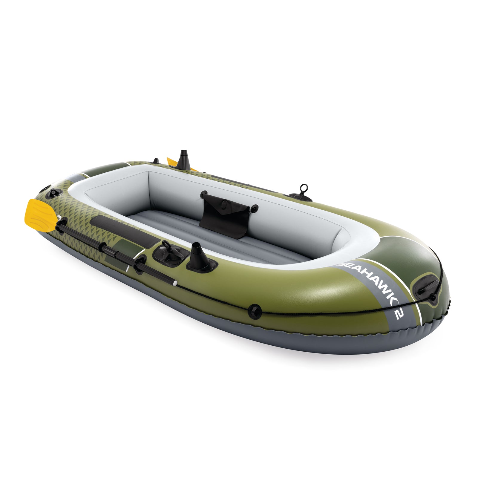 INTEX 66332EP Seahawk 2 Inflatable Boat Set with 48" Oars, Pump, & Rod Holders - VMInnovations