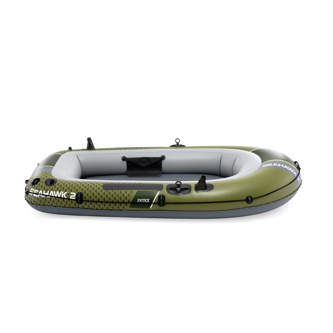 INTEX 66332EP Seahawk 2 Inflatable Boat Set with 48" Oars, Pump, & Rod Holders - VMInnovations