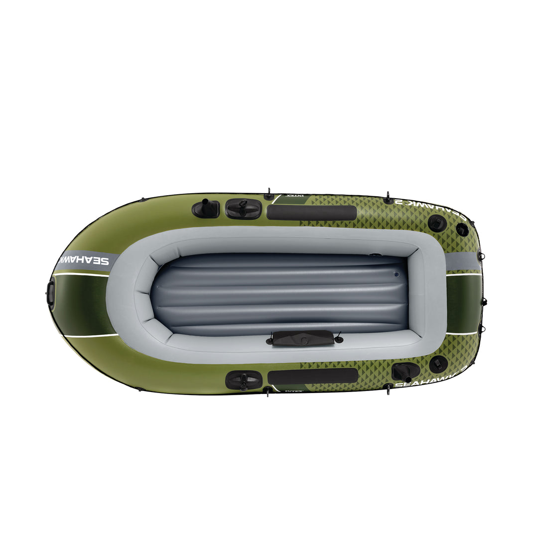 INTEX 66332EP Seahawk 2 Inflatable Boat Set with 48" Oars, Pump, & Rod Holders - VMInnovations