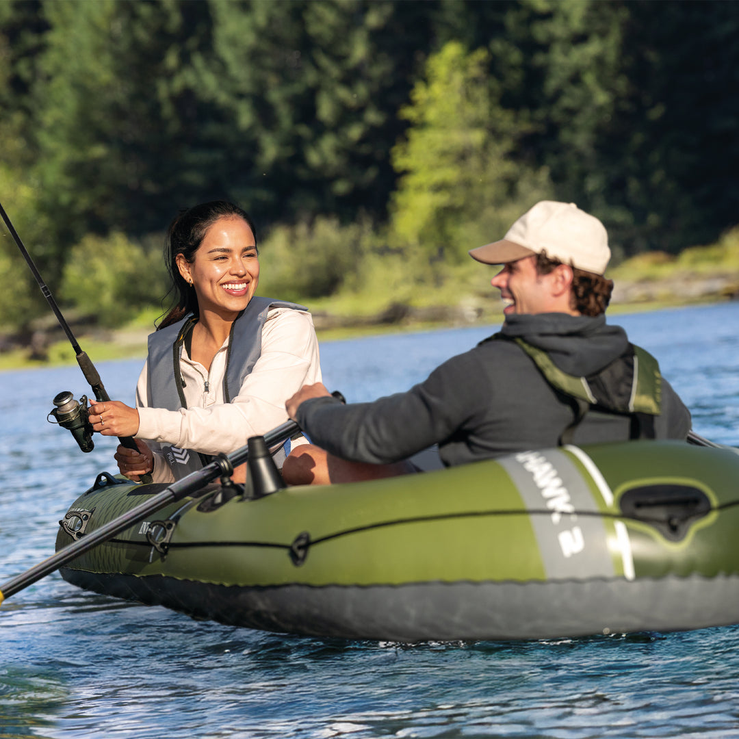 INTEX 66332EP Seahawk 2 Inflatable Boat Set with 48" Oars, Pump, & Rod Holders - VMInnovations