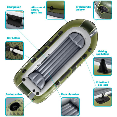 INTEX 66334EP Seahawk 4 Inflatable Boat Set with 54" Oars, Pump, & Rod Holders - VMInnovations