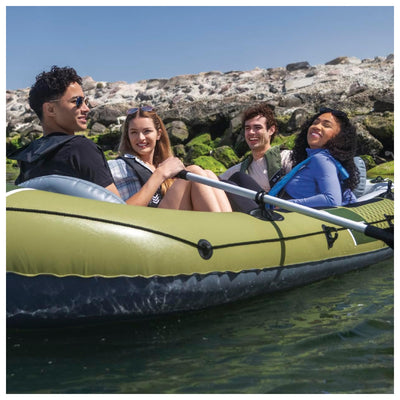 INTEX 66334EP Seahawk 4 Inflatable Boat Set w Pump, & Rod Holders (Open Box)