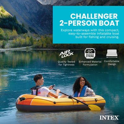 INTEX Challenger 2 Inflatable Boat Set with 48" Oars, Pump, Oar Locks (Open Box) - VMInnovations