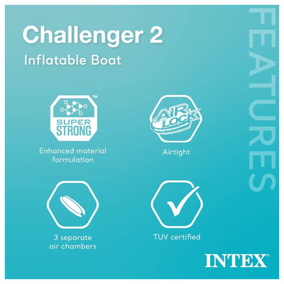 INTEX 66312EP Challenger 2 Inflatable Boat Set with 48" Oars, Pump, & Oar Locks - VMInnovations