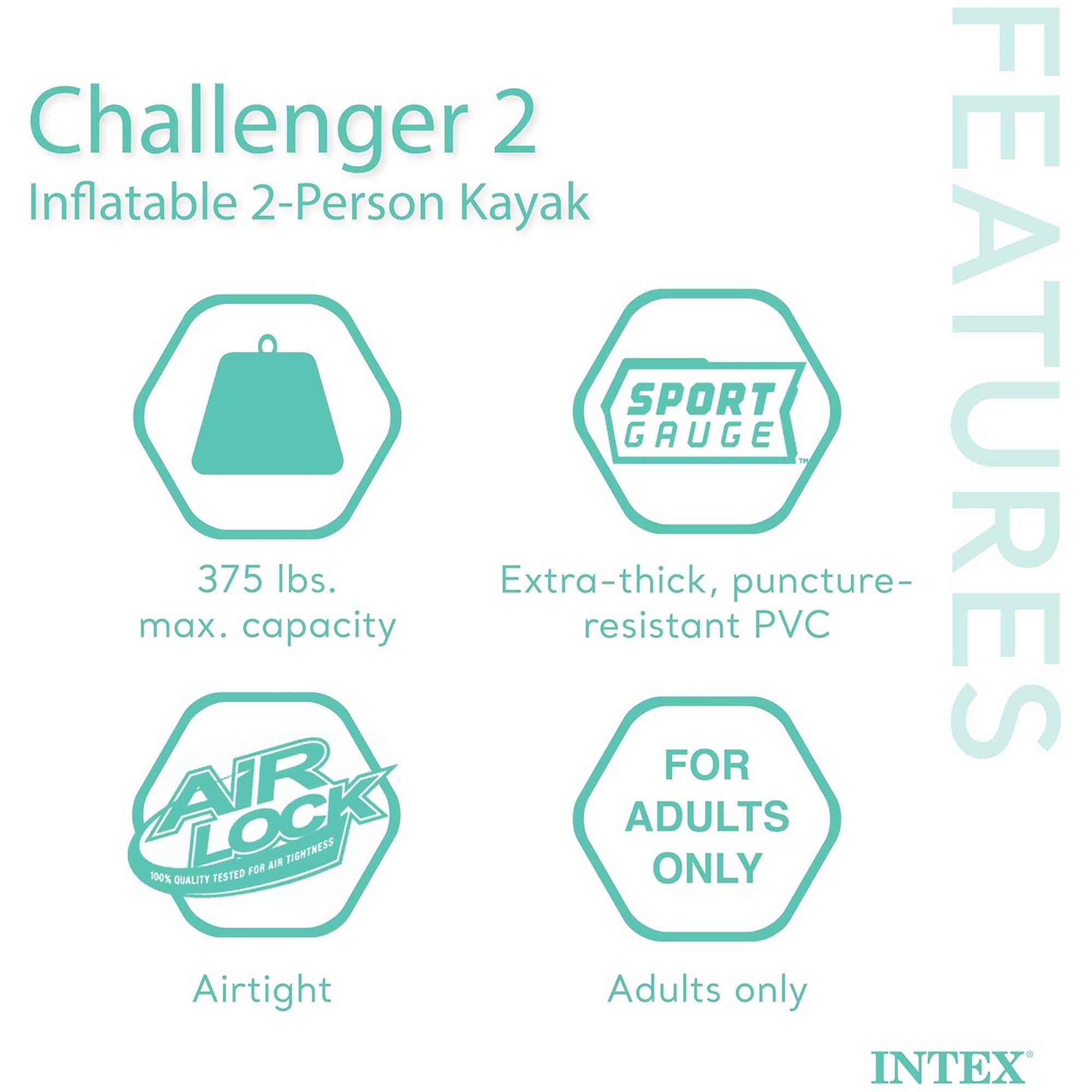 INTEX 66312EP Challenger 2 Inflatable Boat Set with 48" Oars, Pump, & Oar Locks - VMInnovations