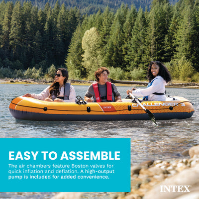 INTEX Challenger 3 Inflatable Boat Set w/ 54" Oars, Pump, & Oar Locks (Open Box) - VMInnovations