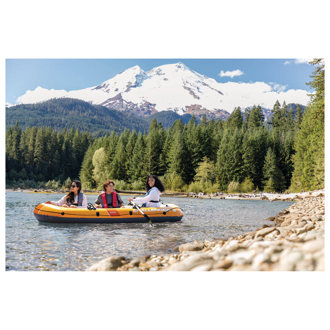 INTEX 66313EP Challenger 3 Inflatable Boat Set with 54" Oars, Pump, & Oar Locks - VMInnovations