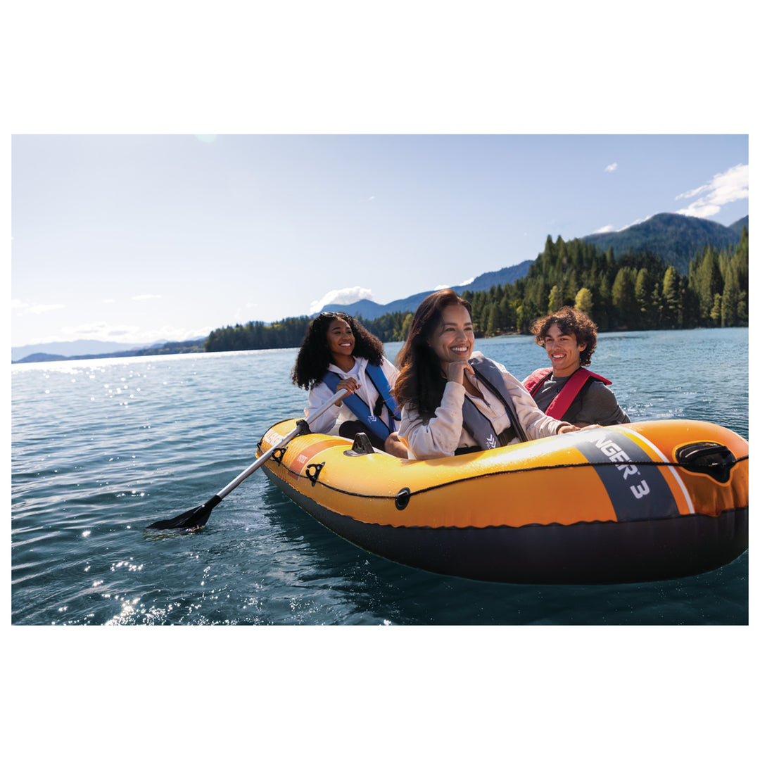 INTEX 66313EP Challenger 3 Inflatable Boat Set with 54" Oars, Pump, & Oar Locks - VMInnovations