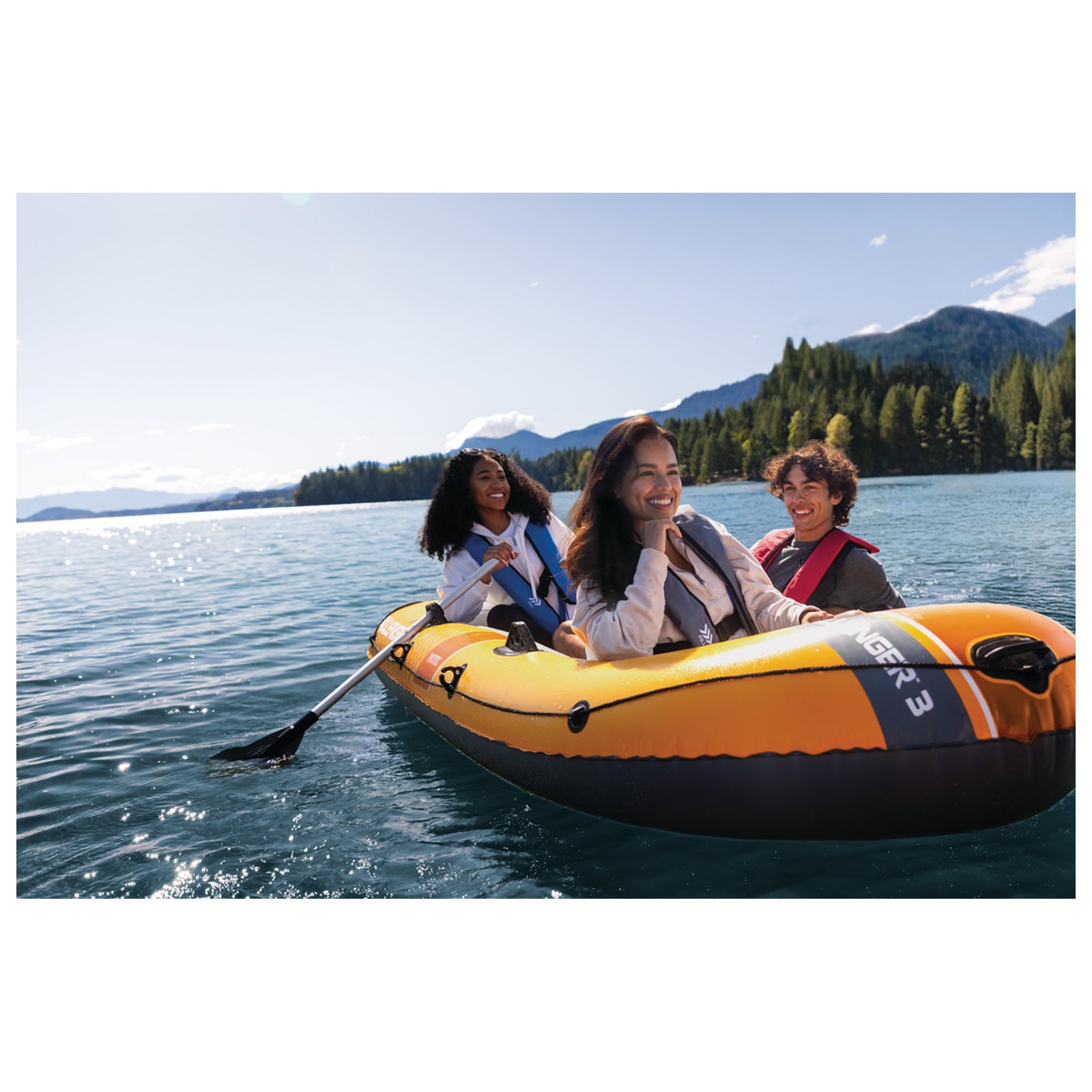 INTEX 66313EP Challenger 3 Inflatable Boat Set with 54" Oars, Pump, & Oar Locks - VMInnovations