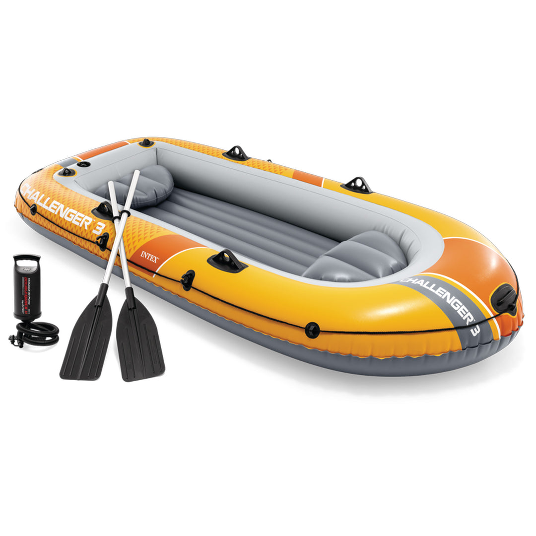INTEX 66313EP Challenger 3 Inflatable Boat Set with 54" Oars, Pump, & Oar Locks - VMInnovations