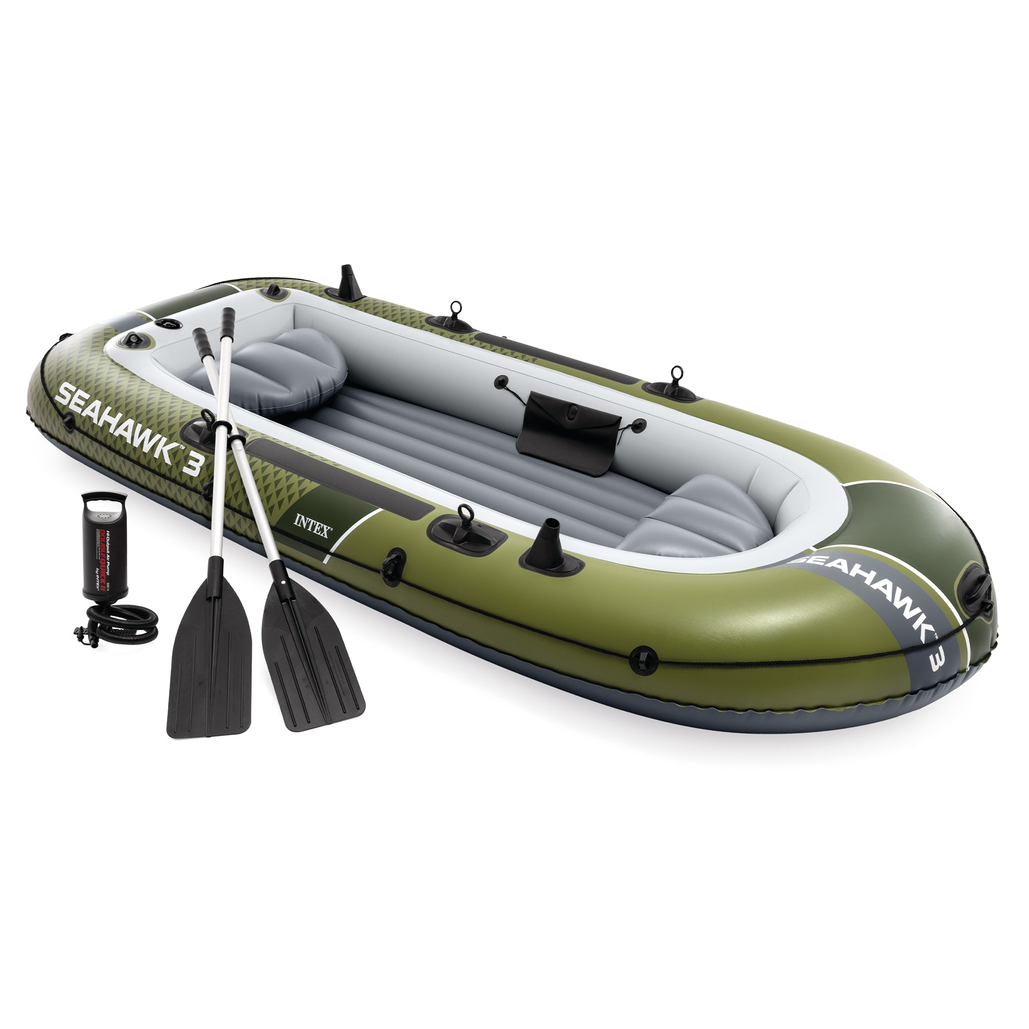 INTEX Seahawk 3 Inflatable Boat Set with 54" Oars, Pump, & Rod Holders (Used) - VMInnovations