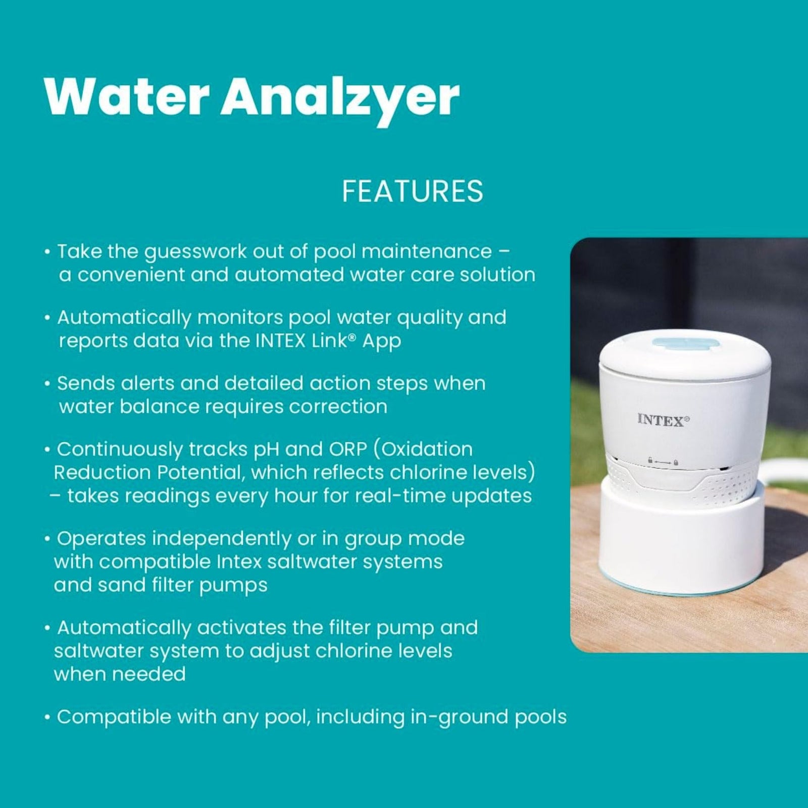 INTEX Smart Pool Water Analyzer with App for Saltwater System & Sand Filter Pump - VMInnovations