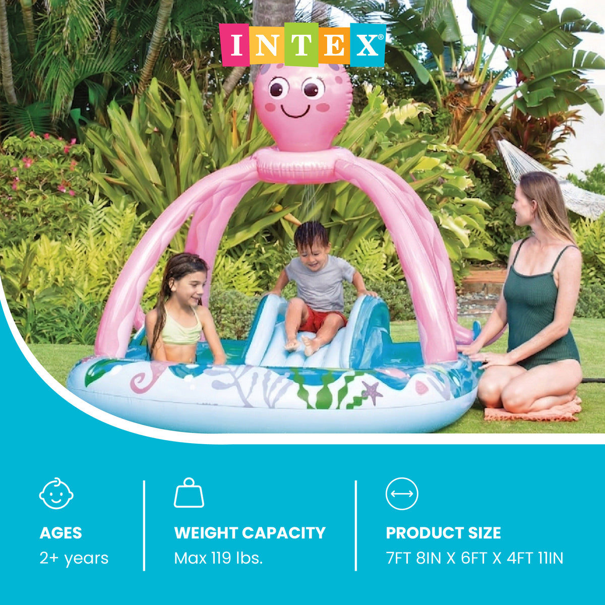 INTEX Friendly Octopus Kiddie Pool, Play Center, Slide, & Pad(Open Box)
