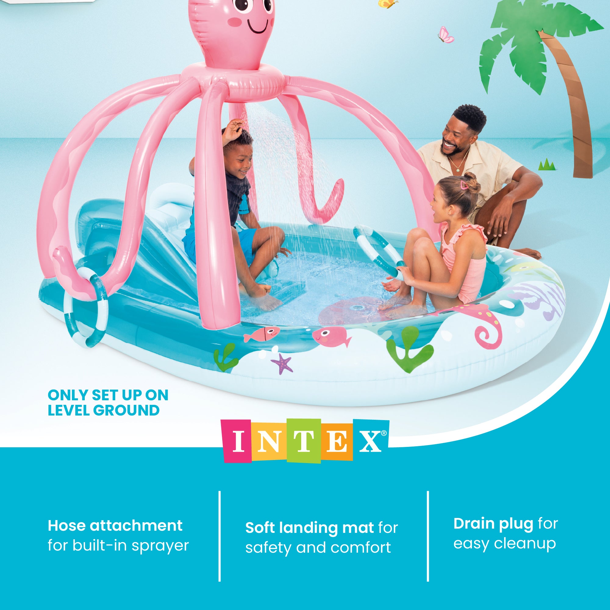 INTEX Friendly Octopus Kiddie Pool, Play Center, Slide, & Pad(Open Box)