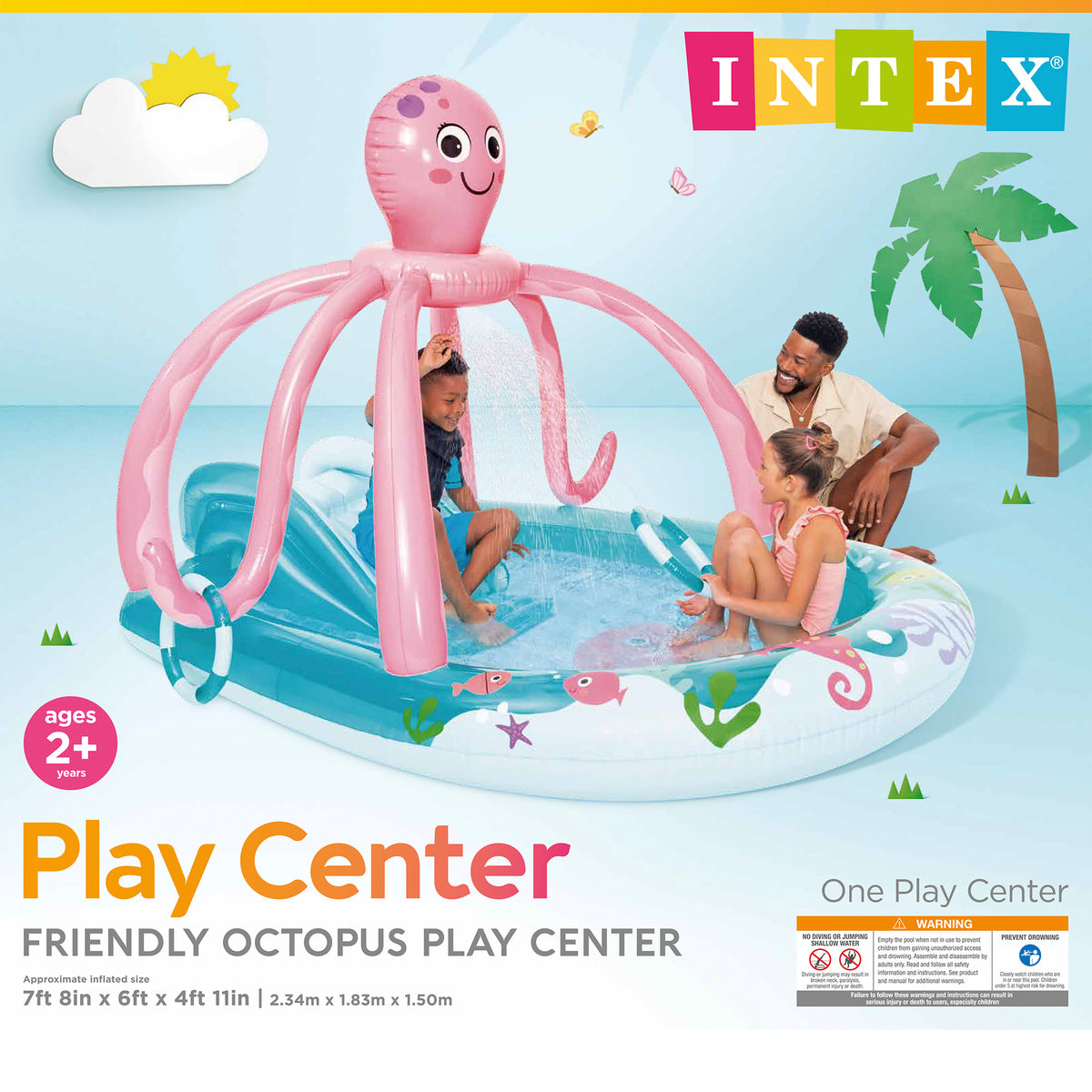 INTEX Friendly Octopus Kiddie Pool, Play Center, Slide, & Pad(Open Box)