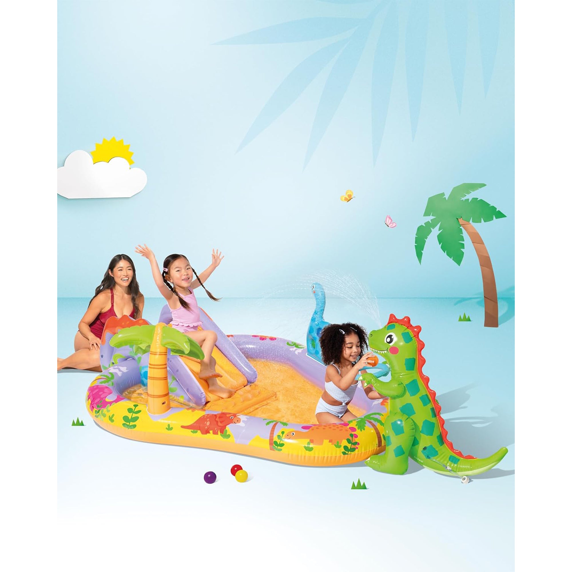 INTEX Dino Park Inflatable Kiddie Pool with Slide & Splash Pad (Open Box) - VMInnovations