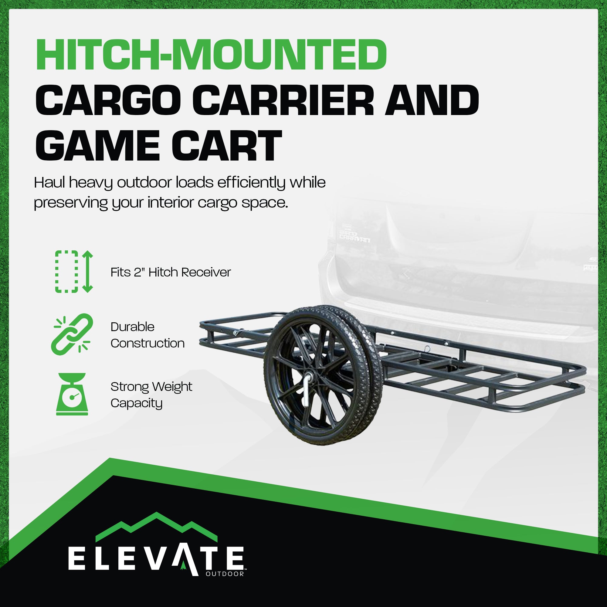 Elevate Outdoor Hitch-Mounted Cargo Carrier and Game Cart w/ 500 Pound Capacity - VMInnovations