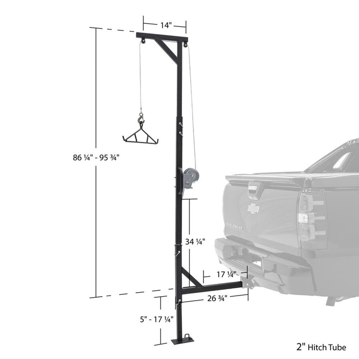 Kill Shot Hitch Mounted Steel Deer Hoist with Swivel, 500 Pound Capacity, Black