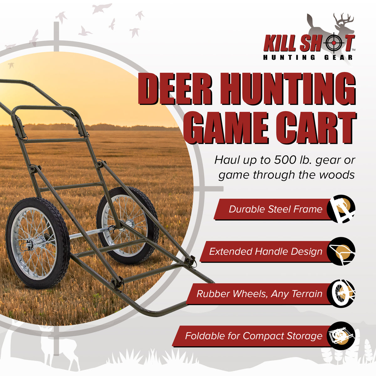Kill Shot Deer Hunting Cart, Folding Utility Dolly w/500lb Capacity (Open Box) - VMInnovations