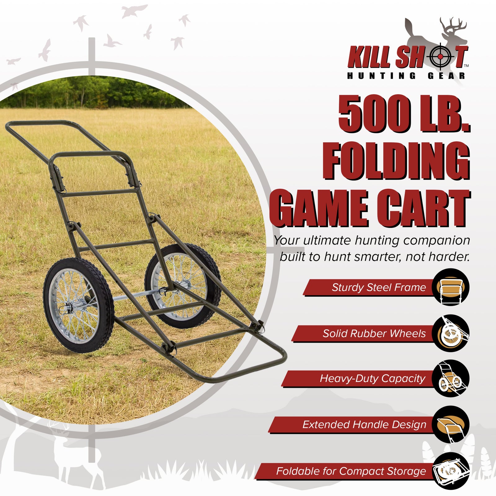 Kill Shot Deer Hunting Cart, Folding Utility Dolly w/500lb Capacity (Open Box) - VMInnovations