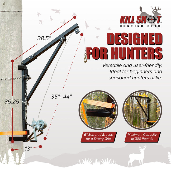 Kill Shot Portable Tree Mount Deer Hoist, Steel Crank & Chain, Carry Bag, Black