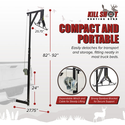 Kill Shot Hitch Mounted Steel Deer Hoist with Gambrel, 300 Pound Capacity, Black - VMInnovations