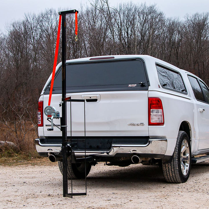 Kill Shot Hitch Mounted Steel Deer Hoist with Carrier, 600 Pound Capacity, Black
