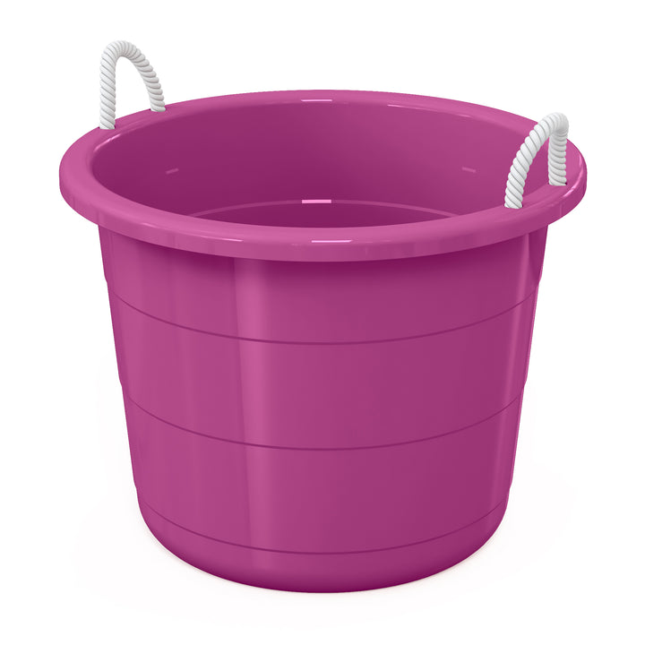 Life Story 17 Gal Plastic Storage Open Top Bucket w/ Rope Handles, Purple, 2 Pk