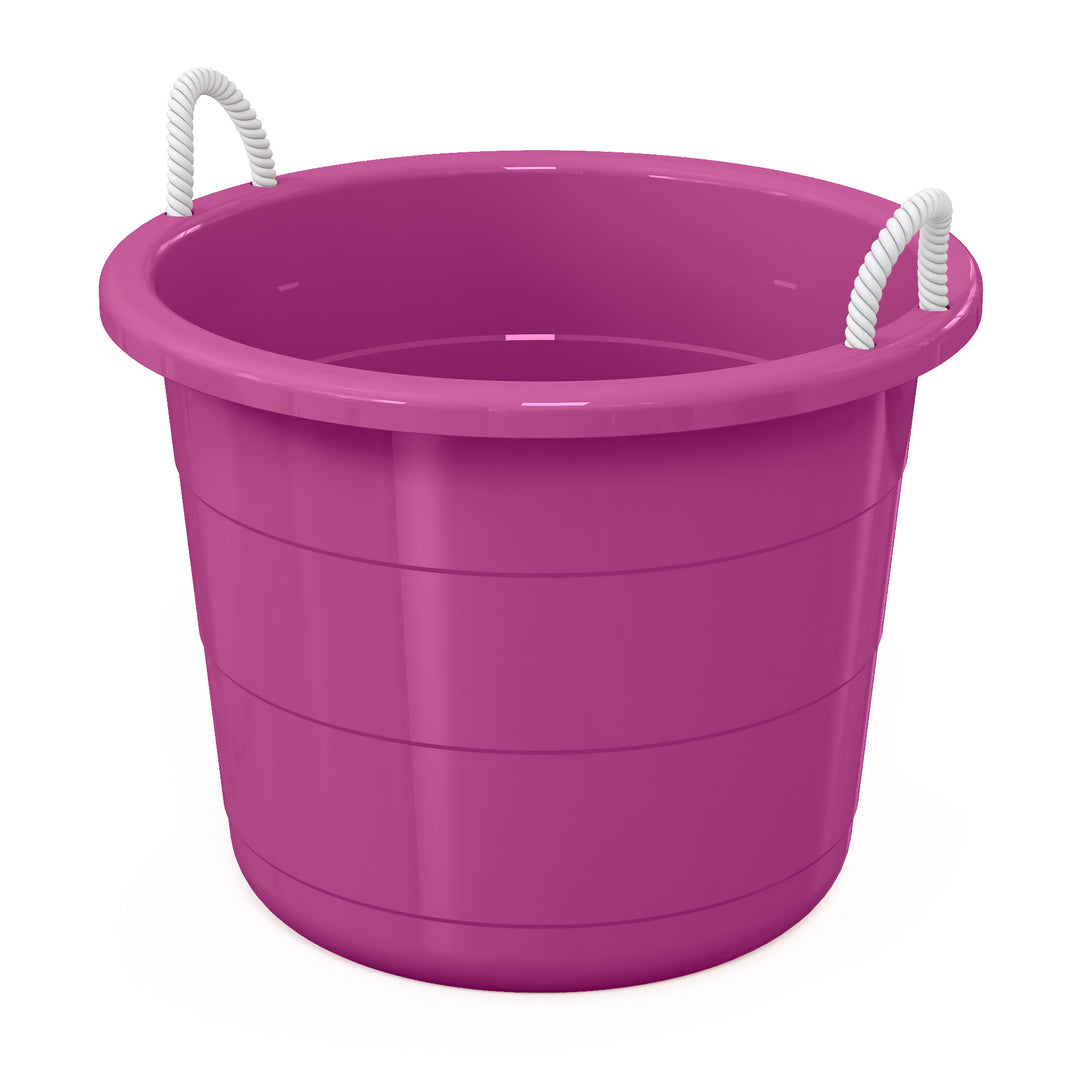 Life Story 17 Gal Plastic Storage Open Top Bucket w/ Rope Handles, Purple, 2 Pk