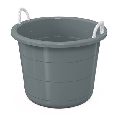 Life Story 17 Gal Plastic Storage Open Top Bucket with Rope Handles, Gray, 2 Pk