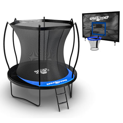 SpaceJump Lunar 8' Round Trampoline with AstroJam Basketball Hoop Attachment