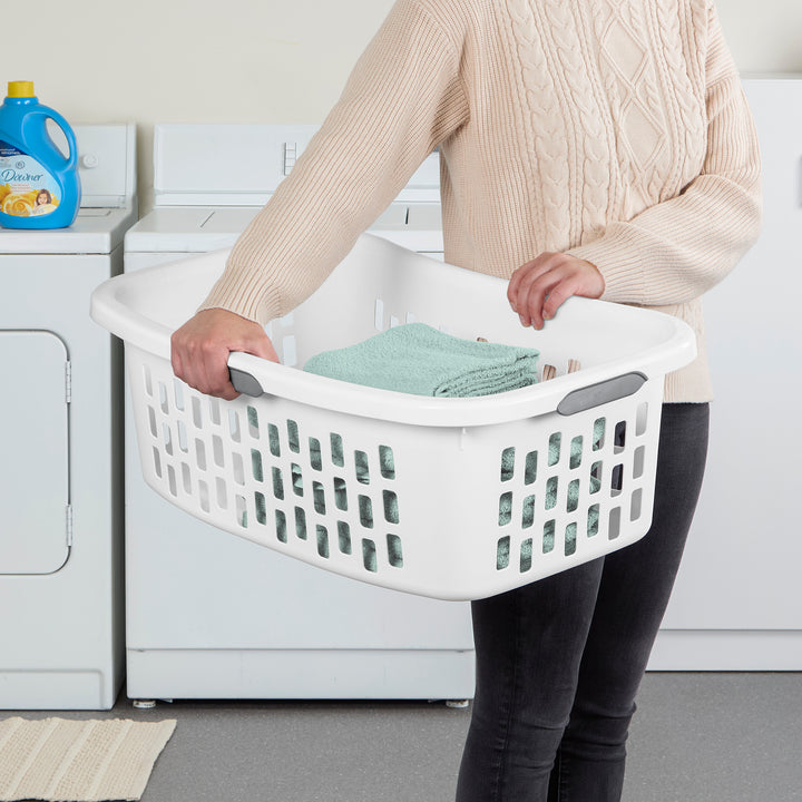 Sterilite HipHold Laundry Basket, 1.5 Bushel Plastic Hamper, White, 24 Pack