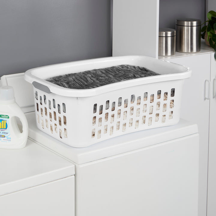 Sterilite HipHold Laundry Basket, 1.5 Bushel Plastic Hamper, White, 18 Pack