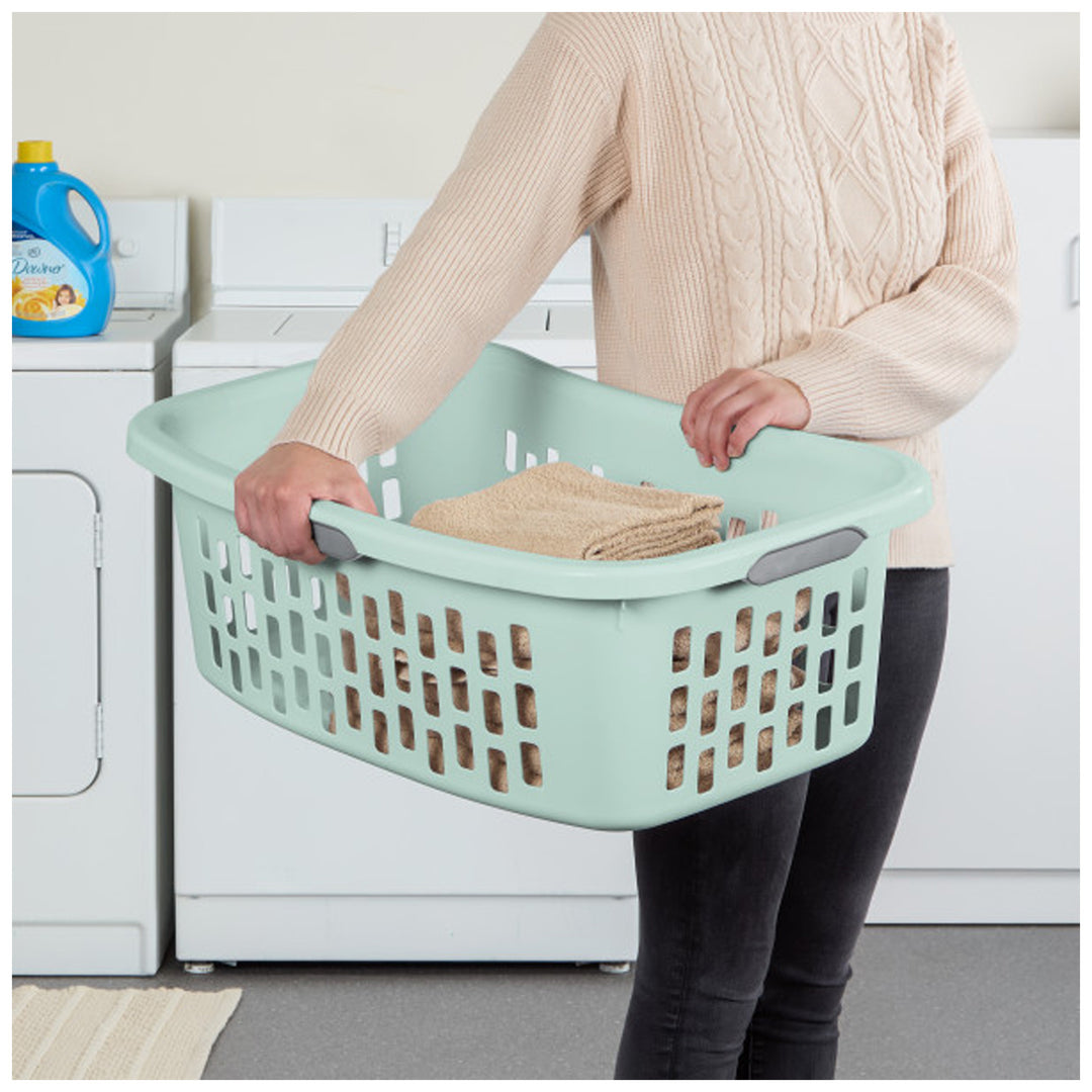 Sterilite HipHold Laundry Basket, 1.5 Bushel Plastic Clothes Hamper, Mint, 6 Pk
