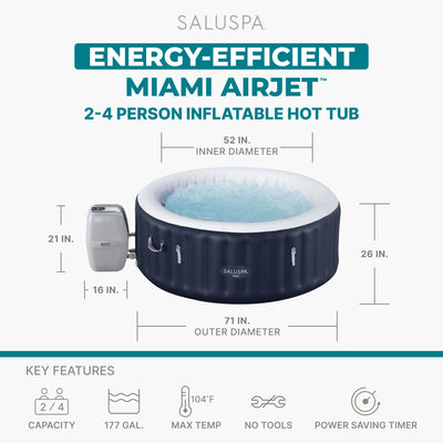 Bestway SaluSpa Miami 2-4 Person Inflatable Hot Tub, Round Spa, (For Parts)