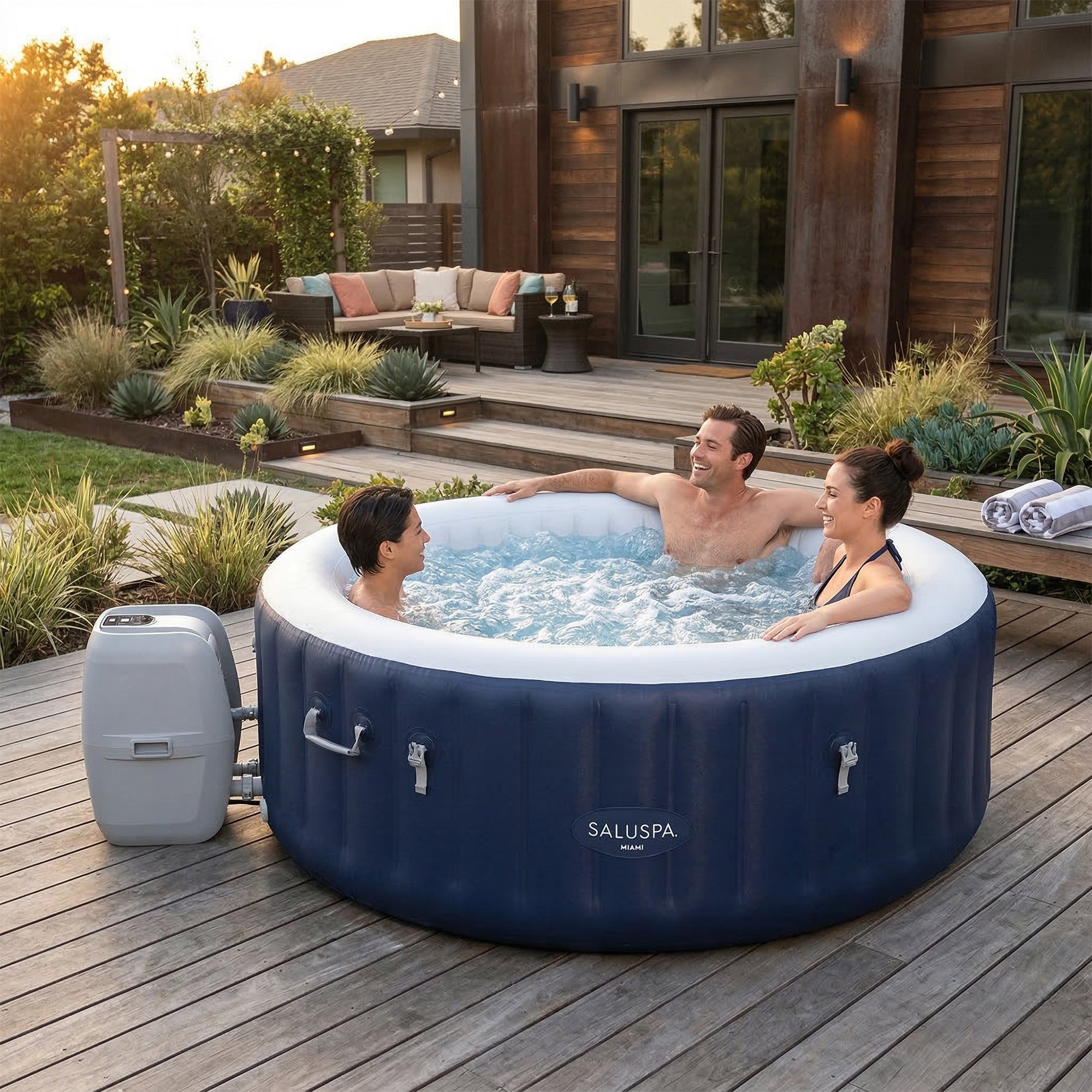 Bestway SaluSpa Miami 2-4 Person Inflatable Hot Tub, Round Spa, (Open Box)