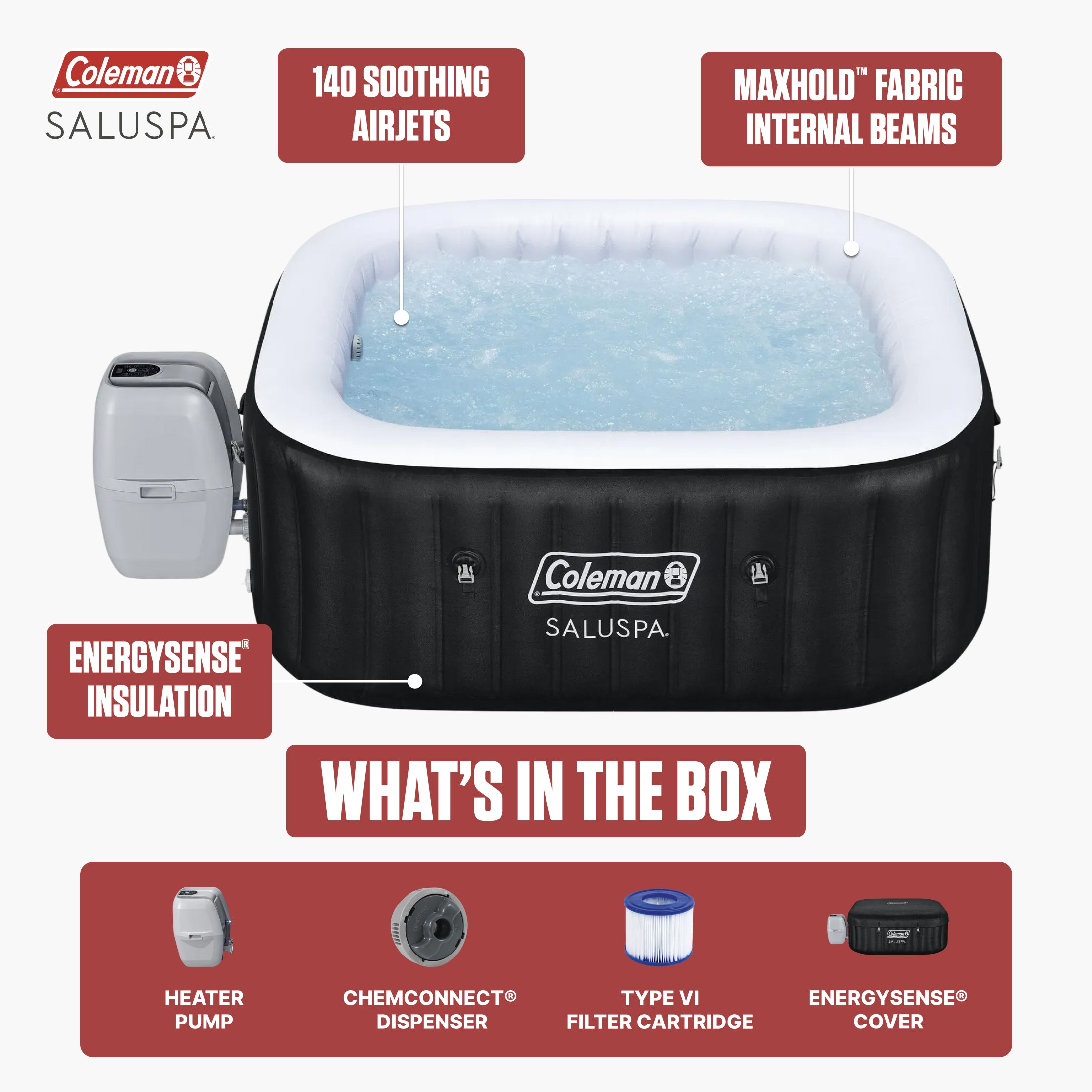 Coleman Hawaii 4-6 Person AirJet Inflatable Hot Tub w/EnergySense Cover Open Box - VMInnovations