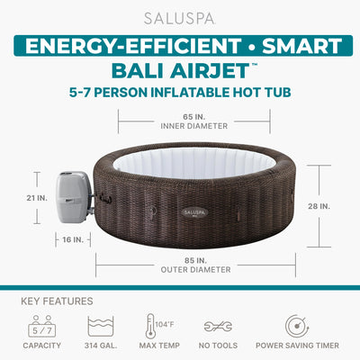 Bestway SaluSpa Bali 5-7 Person Inflatable Hot Tub, Round Spa, 85"x28" (Used)