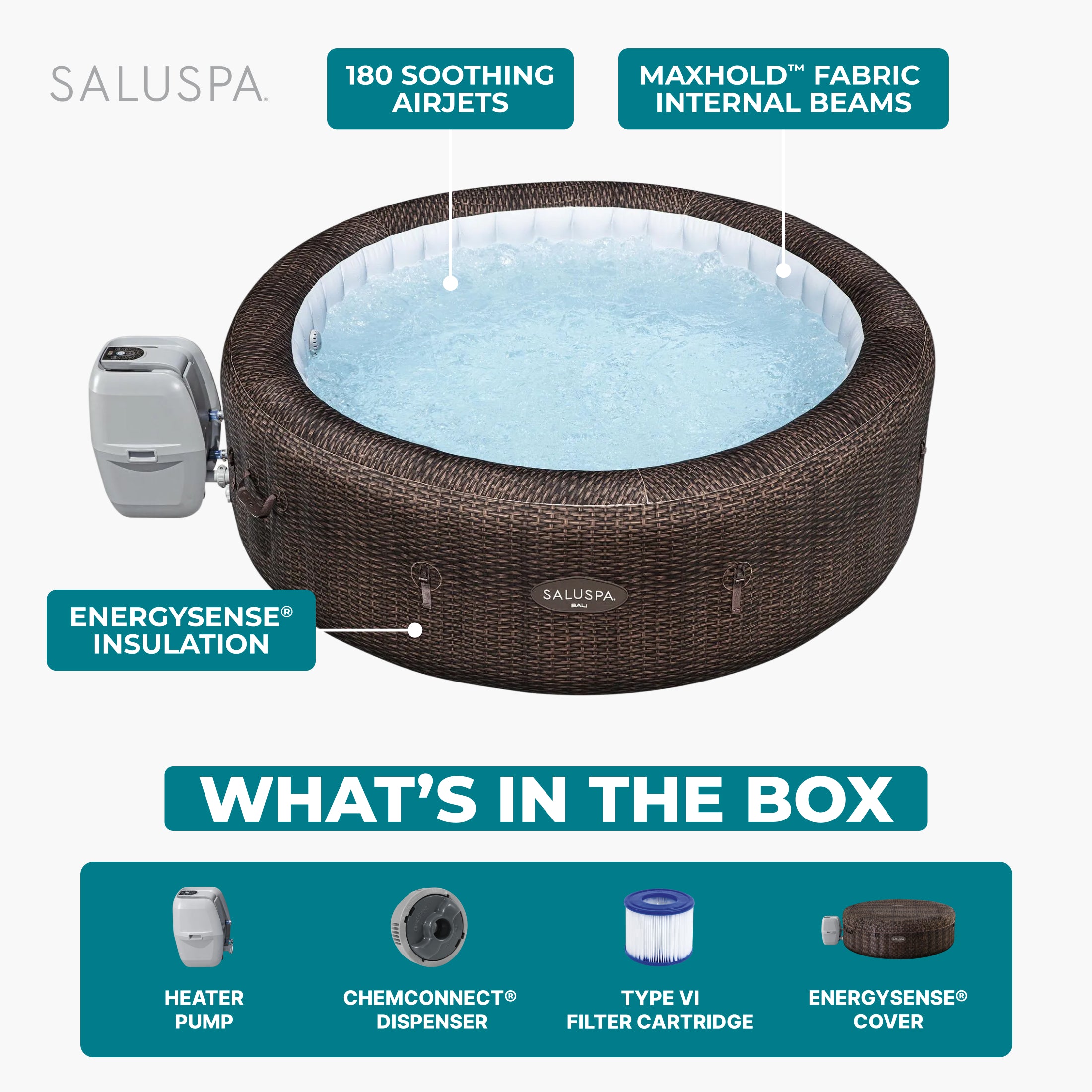 Bestway SaluSpa Bali 5-7 Person Inflatable Hot Tub, Round Spa, 85"x28" (Used)