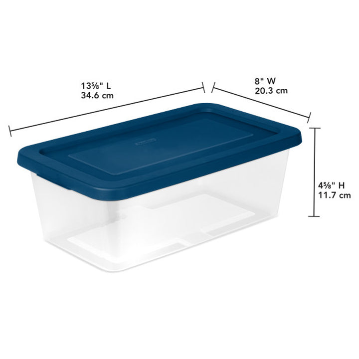 Sterilite 6 Qt Storage Boxes, Clear Plastic Containers with Lid, Set of 5, Blue