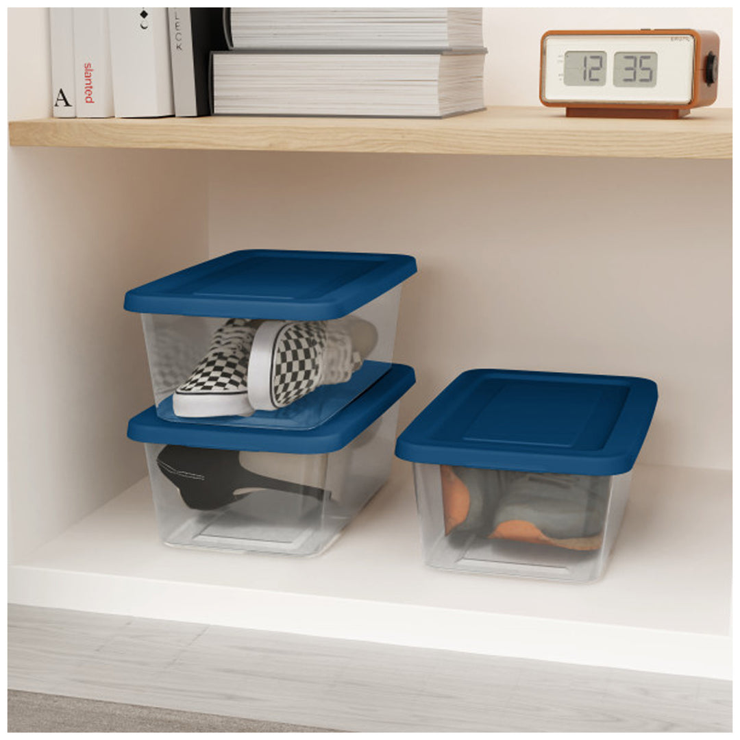 Sterilite 6 Qt Storage Boxes, Clear Plastic Containers with Lid, Set of 5, Blue