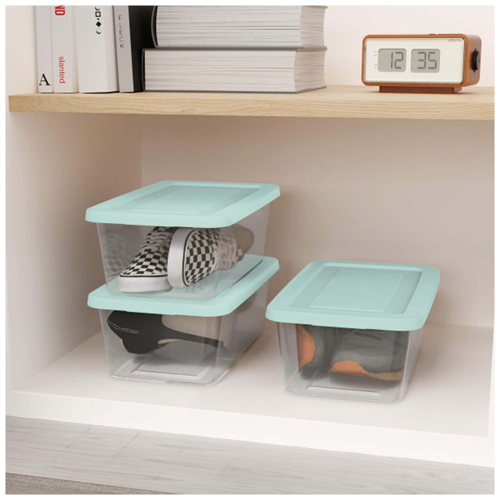 Sterilite 6 Qt Storage Boxes, Clear Plastic Containers with Lid, Set of 30, Mint
