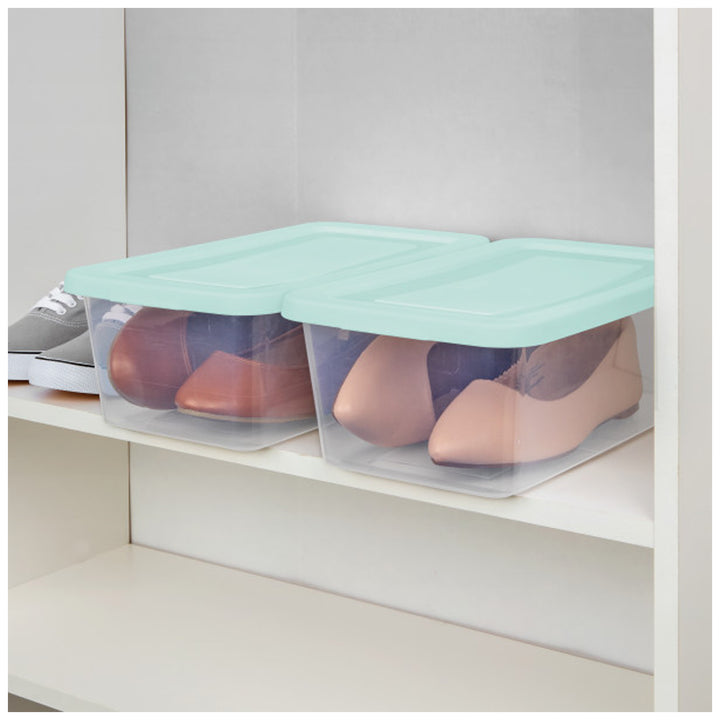 Sterilite Set of 5 Storage Boxes, Stackable Clear Plastic Storage Bins with Lids, Containers for Home Office and Garage, 6 Quarts, Mindful Mint