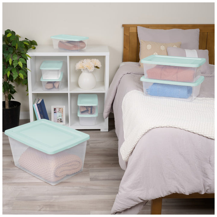 Sterilite 6 Qt Storage Boxes, Clear Plastic Containers with Lid, Set of 5, Mint