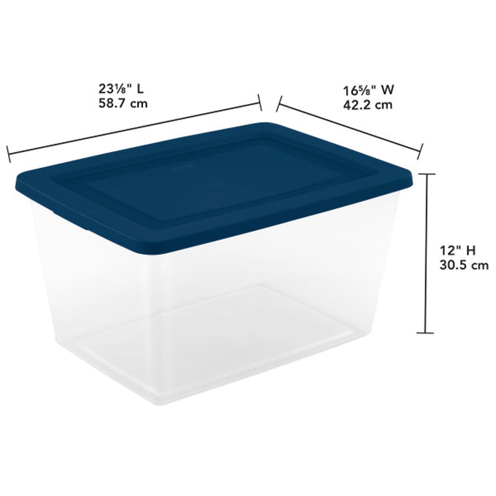 Sterilite 58Qt Storage Boxes, Clear Plastic Containers with Lid, Set of 24, Blue