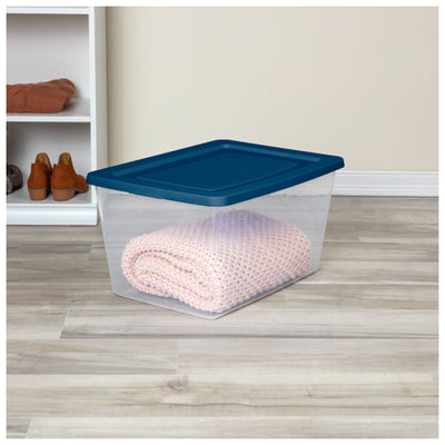 Sterilite 58Qt Storage Boxes, Clear Plastic Containers with Lid, Set of 24, Blue