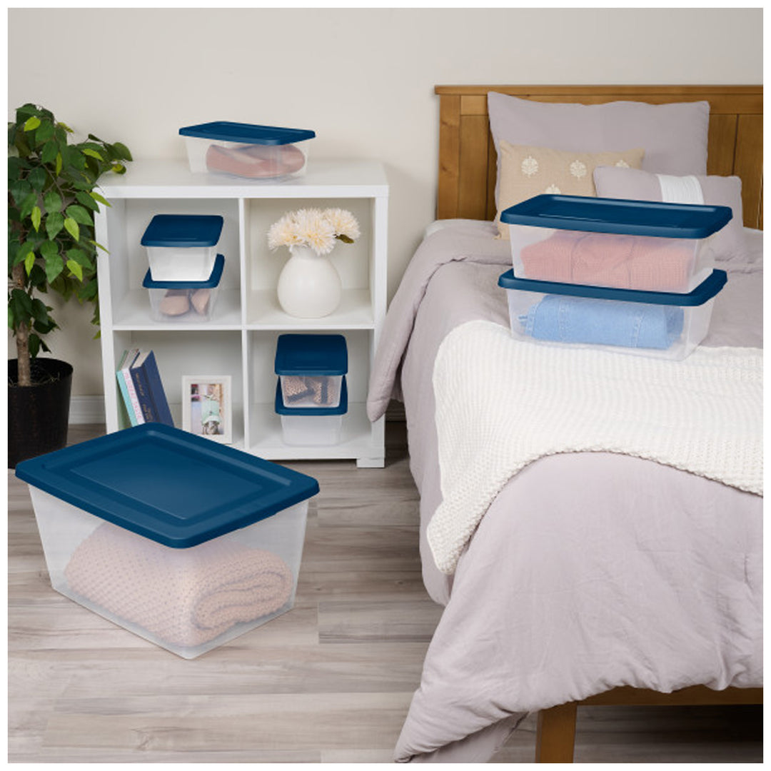 Sterilite 58Qt Storage Boxes, Clear Plastic Containers with Lid, Set of 16, Blue - VMInnovations